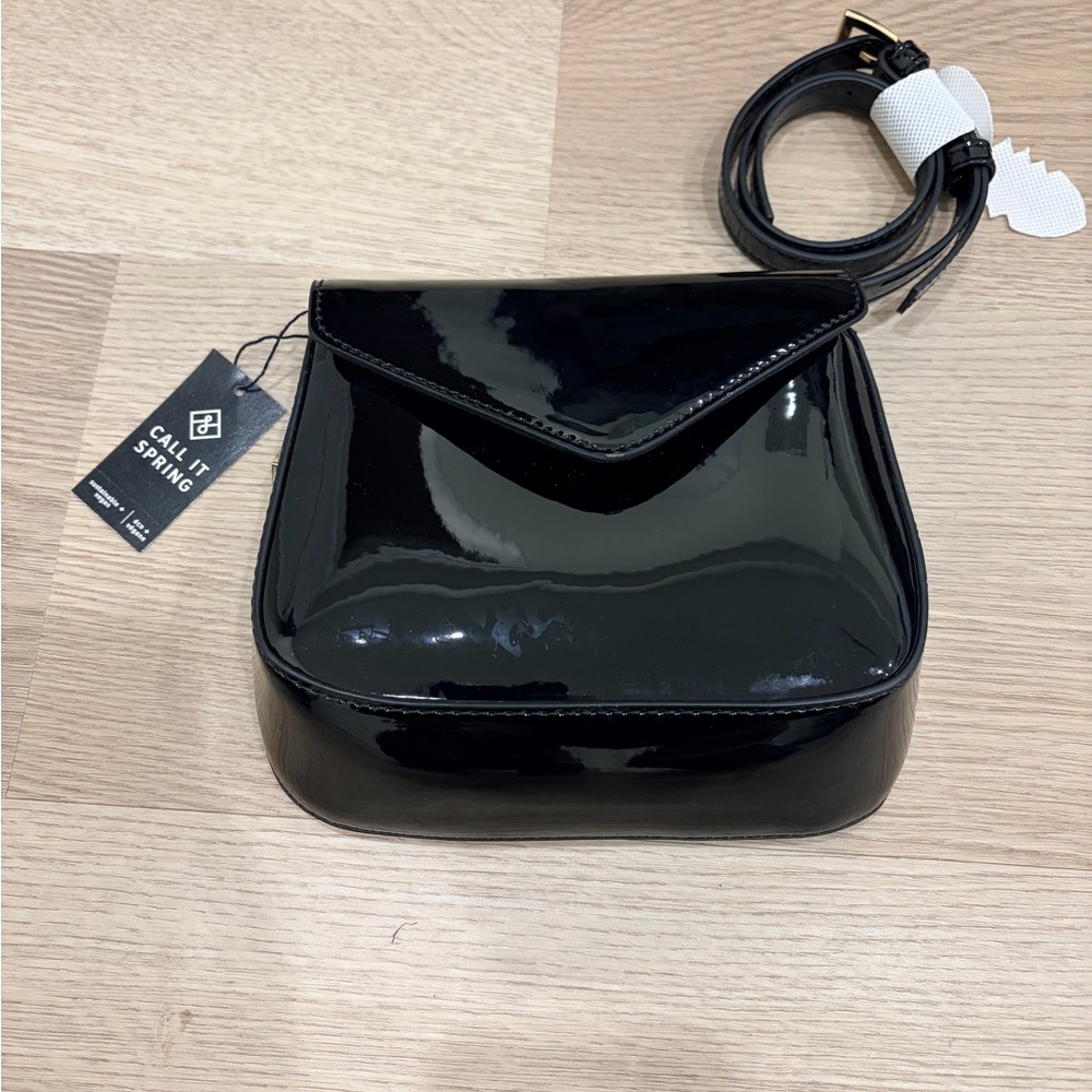 Call It Spring Black Patent Envelope Flap Crossbody